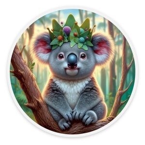 Clear Sticker of Koala with a eucalyptus crown sitting in a tree Set of 2
